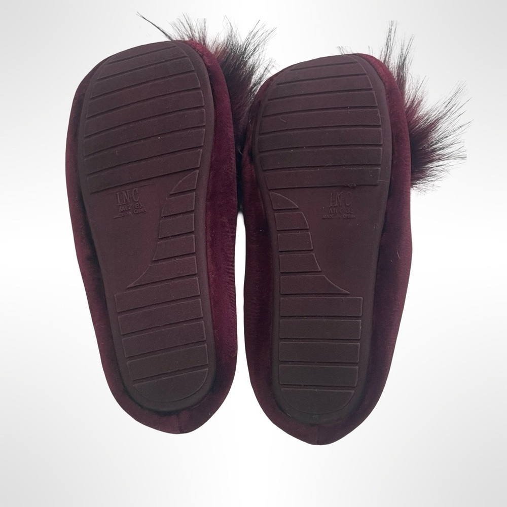 Elegant Burgundy Fur Pom-Pom Women's Slippers size 7.5 - Picture 4 of 5